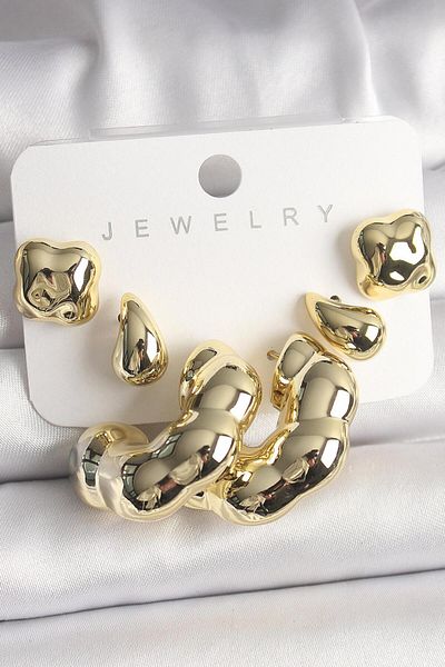 AfraBeauty Gold Clover Drop Ring Model Ccb Plastic Women's Earring Set