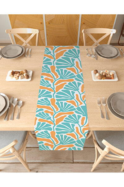 GREENDECOR مفرش طاولة مزخرف بتصميم خاص على شكل زهرة فيروزية مطبوعة رقميًا لتز...