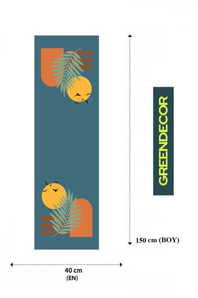 GREENDECOR Leaf Bohemian Patterned Special Design Runner Digital Printed Decorative Tablecloth Modern Home Decoration