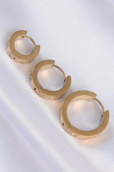 AfraBeauty 316L Steel Gold Zircon Stone Model Triple Hoop Earrings