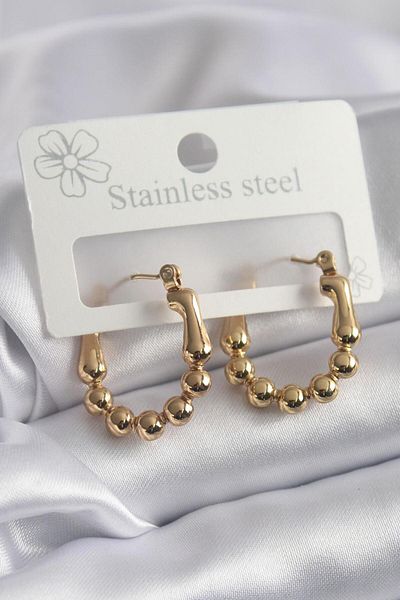 AfraBeauty 316L Steel Gold Ball Stud Ring Model Women's Earrings