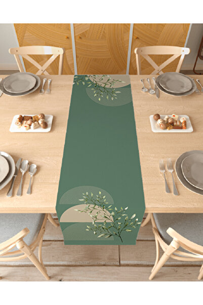 GREENDECOR Leaf Bohemian Patterned Special Design Runner Digital Printed Deco...