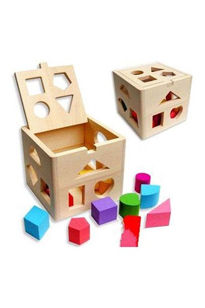 Beauenty Wooden Blocks Shape Sorter Set Sturdy, Durable and Colorful, Assorted