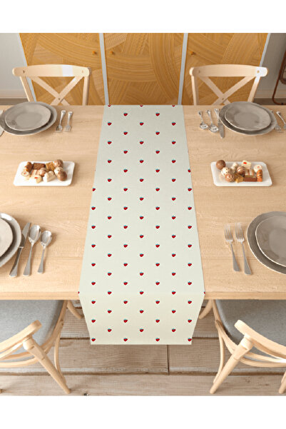 GREENDECOR Strawberry Beige Cream Patterned Special Design Runner Digital Pri...