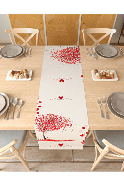 GREENDECOR Față de masă decorativă cu imprimeu digital, cu model inimă bej cr...