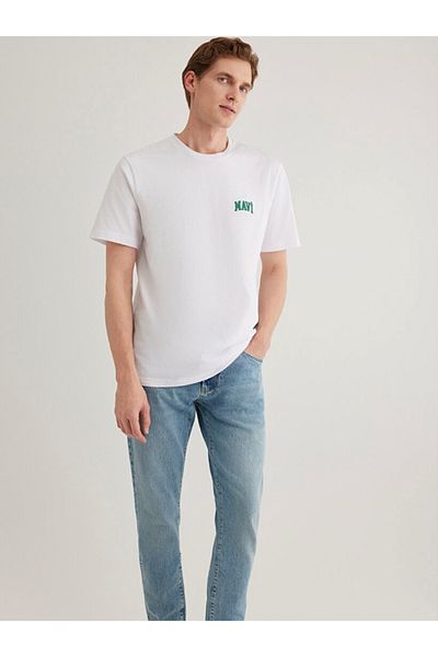 U.S. Polo Assn. Blue Crew Neck Regular Fit Logo Printed White Men's T-Shirt Dmk.M0611714-620.