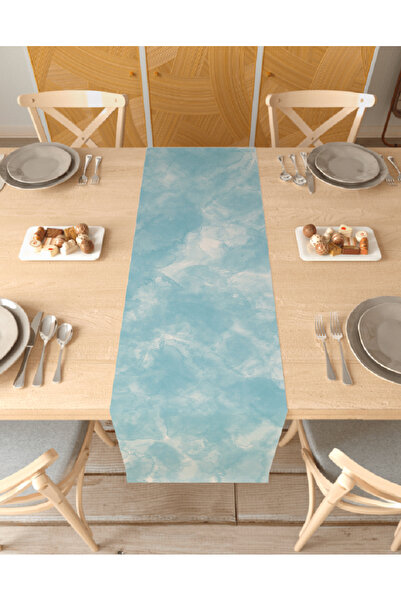 GREENDECOR Blue Turquoise Bohemian Patterned Special Design Runner Digital Pr...