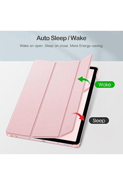 UnDePlus Samsung Galaxy S10 FE+ Plus 13.1inç Kılıf Flip Cover Kalem Bölmeli PC Case Rose Gold