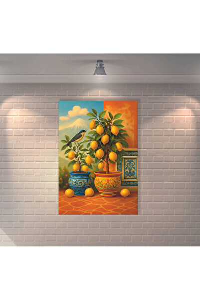 BBO REKLAM Saksıda Limon Ağacı Retro MDF Duvar Dekarasyon Tablosu