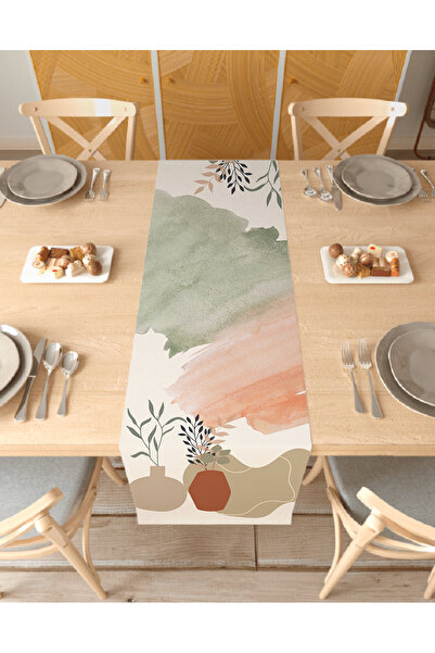 GREENDECOR Leaf Bohemian Patterned Special Design Runner Digital Printed Deco...