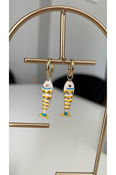 SU PERİSİ TAKI BİJUTERİ Gold Hareketli Balık Küpe