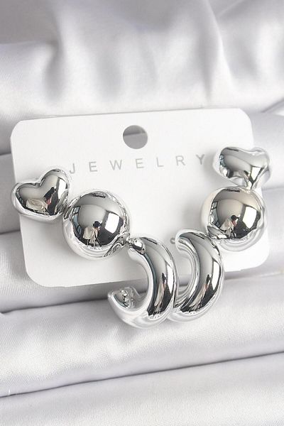 AfraBeauty Silver Heart Hoop Figure Ccb Plastic Women's Earring Set