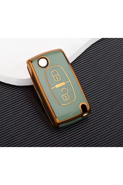 emii auto spare parts Peugeot Citroen Key Case Cover with 2 Keys Model Green/Gold