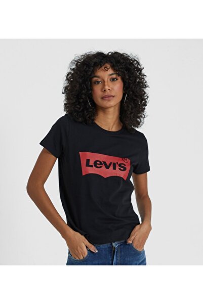 Levi's تي شيرت أسود برقبة دائرية ووزن خفيف للنساء من HSMK B