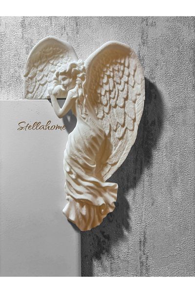 Home White Beautiful Angel Decorative Door Edge Decor Ornament Modern Door Ornament with Place to Hang (Right Side)