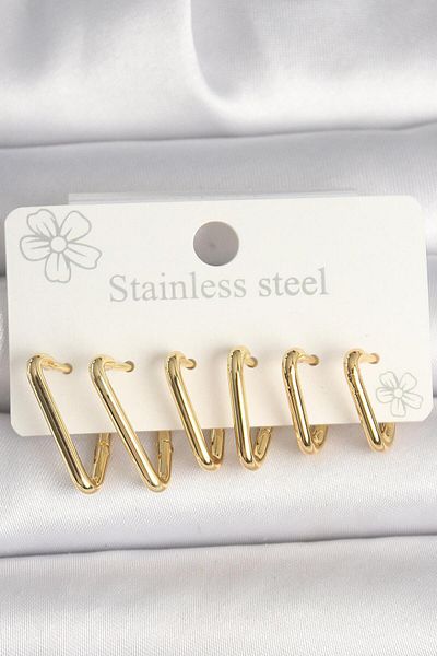 AfraBeauty 316L Steel Gold Triangle Model Women's Earring Set