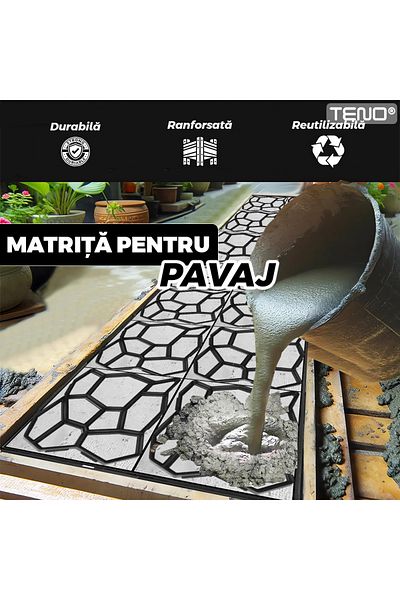 Teno Matrita cu Contur pentru Turnat Pavaj Teno®, pentru beton, imita piatra, model 14, 35 x 4 cm, negru