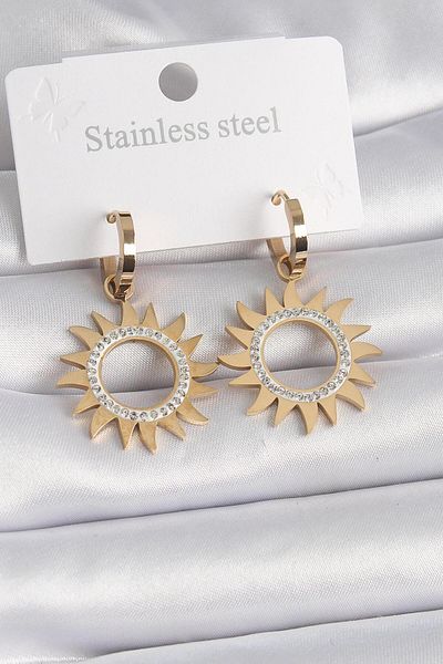 AfraBeauty 316L Steel Gold Zircon Stone Sun Model Women's Earrings
