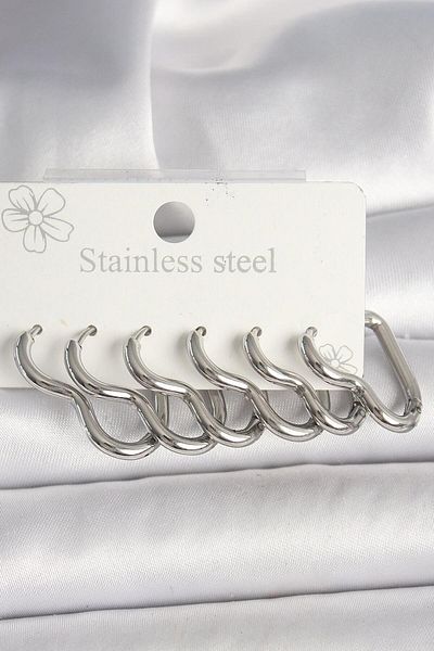 AfraBeauty 316L Steel Silver Heart Model Women's Earring Set