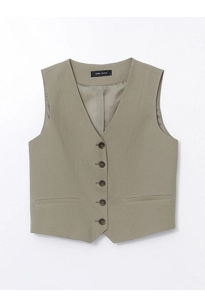 LC Waikiki V-Neck Linen Blended Women's Classic Vest