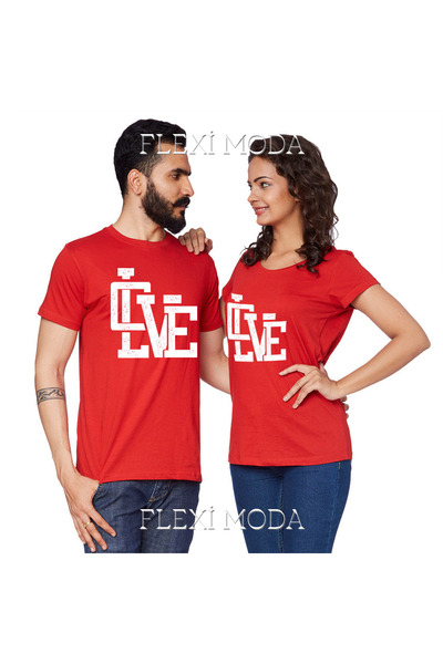 YRN COLLECTION تي شيرت كبير الحجم مكون من قطعتين من Love Written Lover Couple