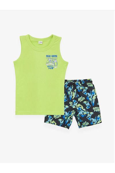LC Waikiki Lcw Kids Green Crew Neck Boys Tank Top and Swim Shorts