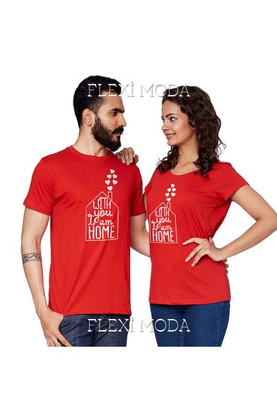 Hunors Sportswear & Company Cu tine sunt acasă scris cuplu îndrăgostiți combinați tricou oversize din 2 piese