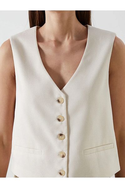LC Waikiki V-Neck Linen Blended Women's Classic Vest