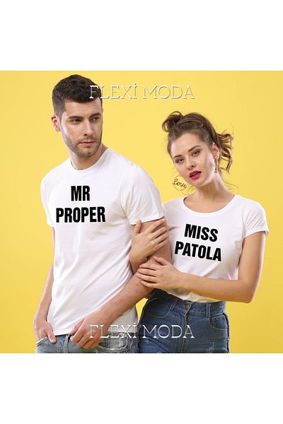 Hunors Sportswear & Company Mr Proper-Miss Patola, pentru cupluri scrisi cuplu iubit combinat tricou oversize din 2 piese