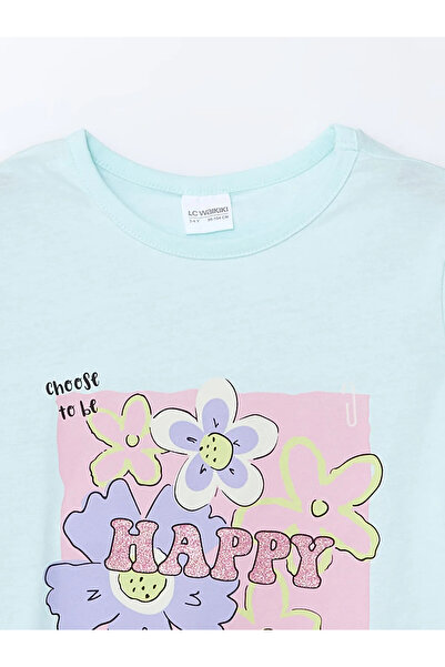 LC Waikiki Crew Neck Printed Girl's Pajama Set with Shorts