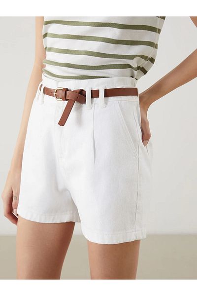 LC Waikiki Women's Jeans Shorts with Waist Belt