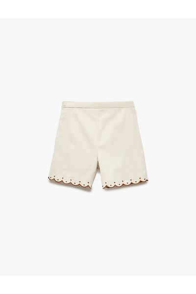 Koton New Season Palm Embroidered Cotton Shorts with Elastic Waist