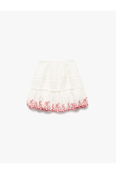 Koton New Season Cotton Above Knee Embroidery Detailed Skirt