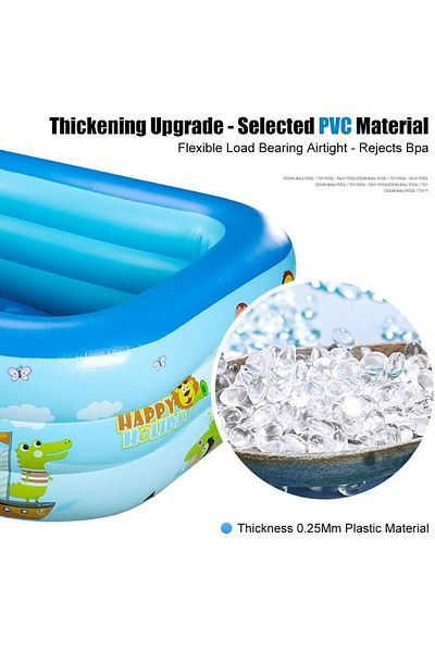 Picodino Inflatable Pool for Children with 3 Rings and Double Soft Seat – Blue, 180 x 140 x 50 cm