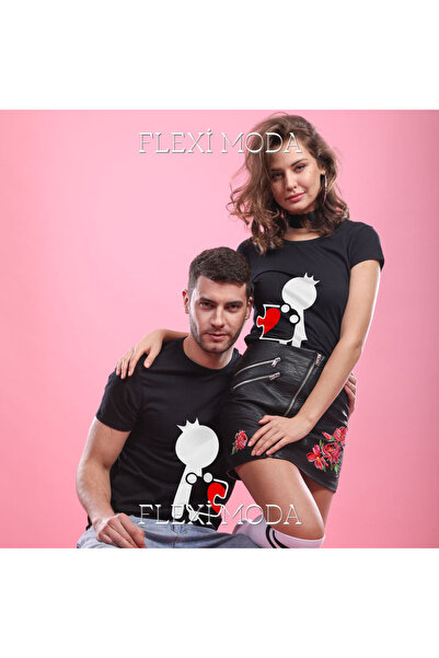 PERISENSE Puzzle Art Themed Lover Couple Combination Oversize 2-Piece T-Shirt
