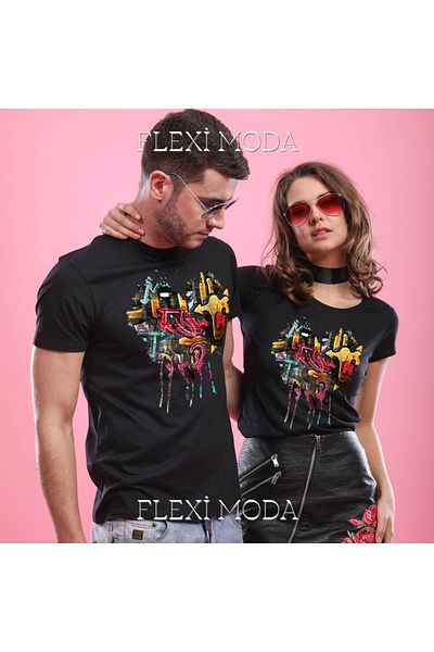 Hunors Sportswear & Company Splash Heart, for Couples Themed Lover Couple Combination Oversize 2-Piece T-Shirt