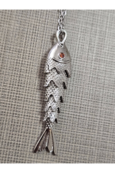 stainles steel قلادة سمكة من الفولاذ المحفور بالزركون