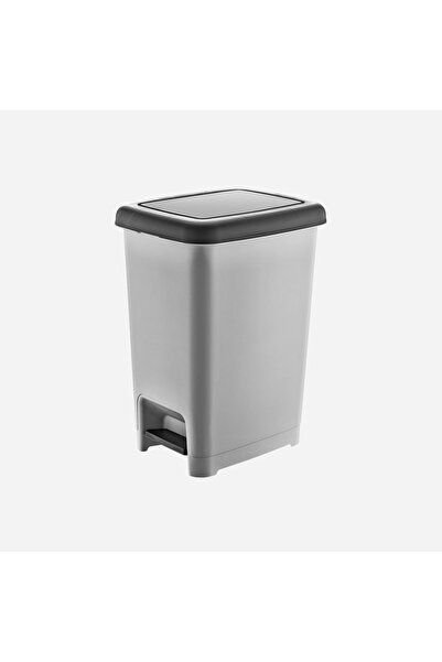 Leony 25 Lt Slim Pedal Plastic Trash Can Bucket Metallic Gray Black Lid Inner Bucketless