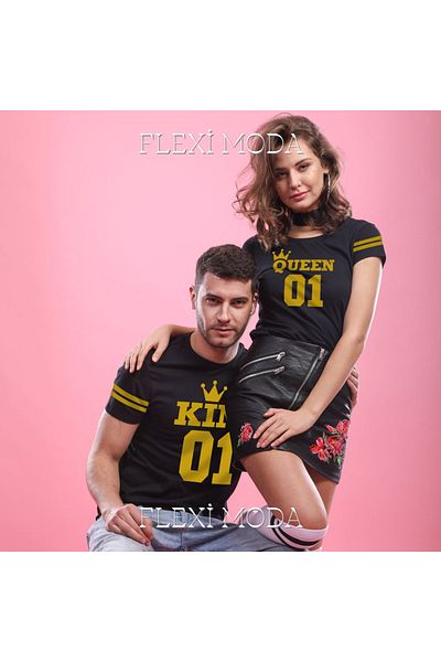 Hunors Sportswear & Company King 01/Queen 01, tricou supradimensionat din 2 piese pentru cuplu iubit scris