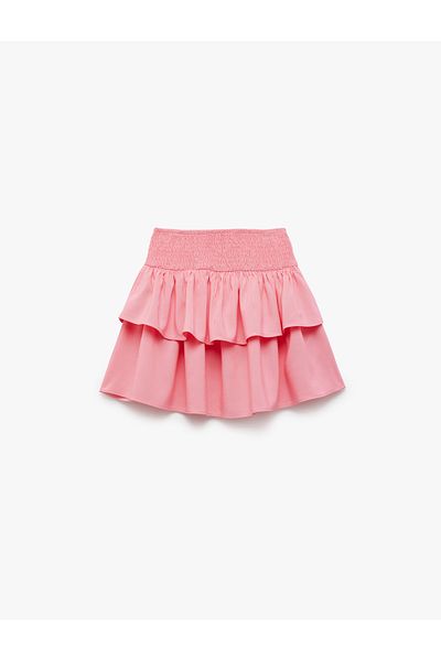 Koton New Season Floor Detailed Elastic Waist Linen Blended Viscose Skirt