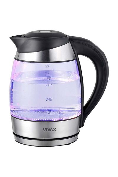Vivax Oliva Vivax WH-180TC glass kettle, water lighting LEDs, 1850 - 2200 W, 1.8 liters, stainless steel / black