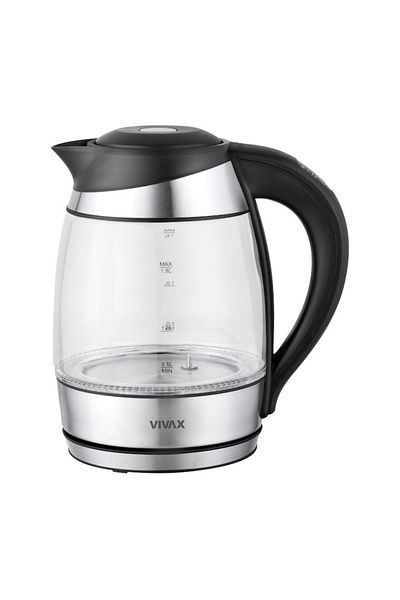 Vivax Oliva Vivax WH-180TC glass kettle, water lighting LEDs, 1850 - 2200 W, 1.8 liters, stainless steel / black