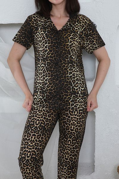 FAMES PİJAMA Yazlik Lycra Buttoned Women's Pajama Set