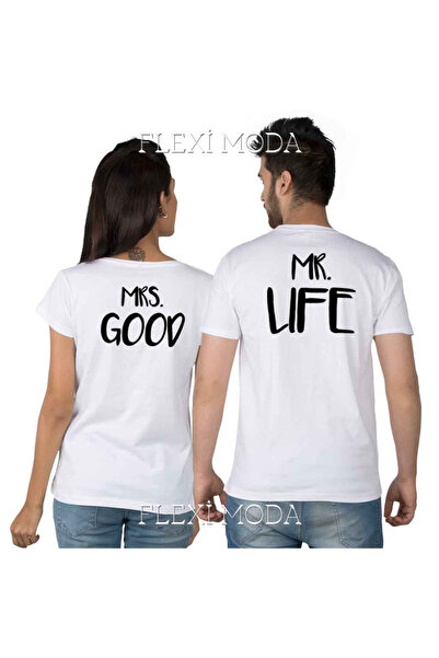PERISENSE تي شيرت Mr.Life & Mrs.Good Written Lover Couple مقاس كبير مكون من ق...