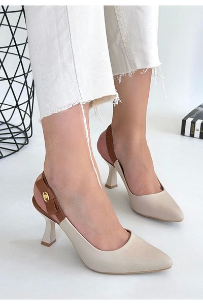 AyakabıMod Toran Beige Skin Heeled Shoes - Lisinya - 37