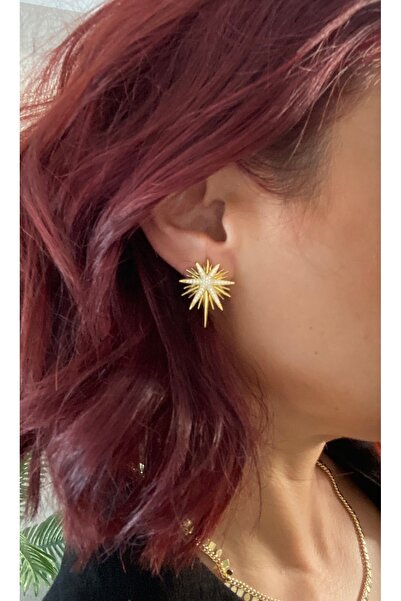 Byoz store 14k altın kaplama kuzey yıldızı gold taşlı küpe