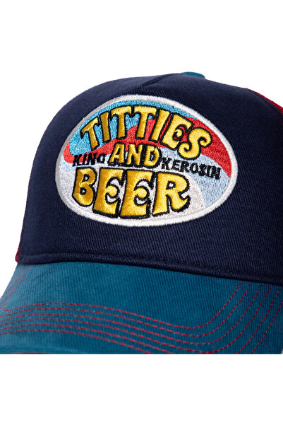 King Kerosin Fileli Kamyoncu Şapkası - Titties and Beer Nakışlı Yazlık Şapka
