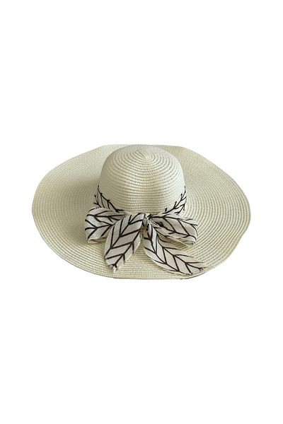 MUK's Beauty Tools Women's Straw Hat Beach Hat with Tulle Bow Detail