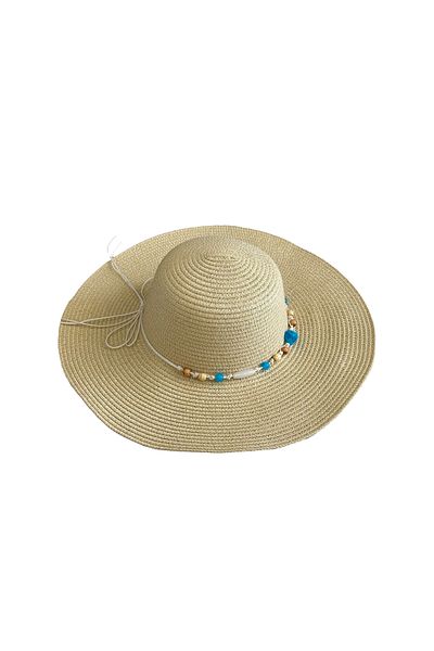 MUK's Beauty Tools Natural Stone Detailed Women's Straw Hat Beach Hat