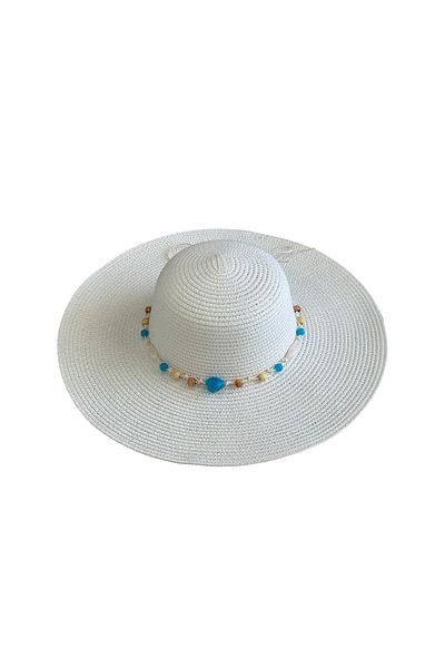 MUK's Beauty Tools Natural Stone Detailed Women's Straw Hat Beach Hat